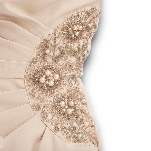 JS Collections Ashley Draped Column Gown Square Neck Special Event Champagne 4 - Picture 6 of 10